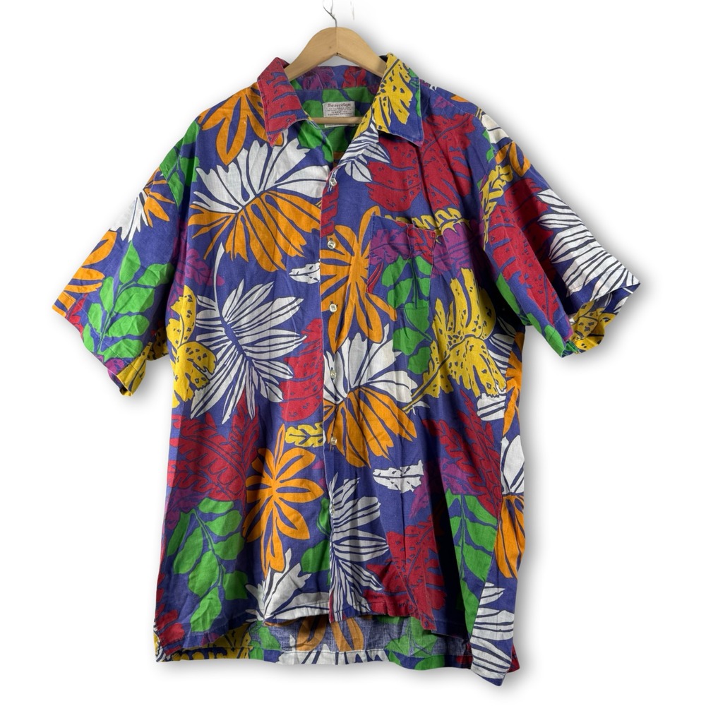 Vintage Sovereign Mens Tall Short Sleeve Hawaiian Aloha Shirt Sz 18 XXLT 18 1/2